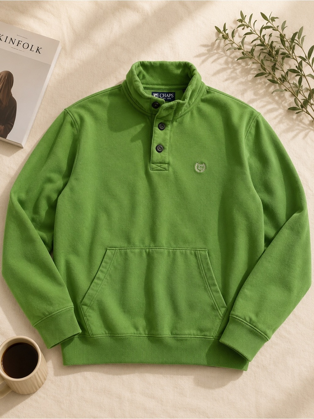 Chaps Bright Green Quarter-Button Pullover